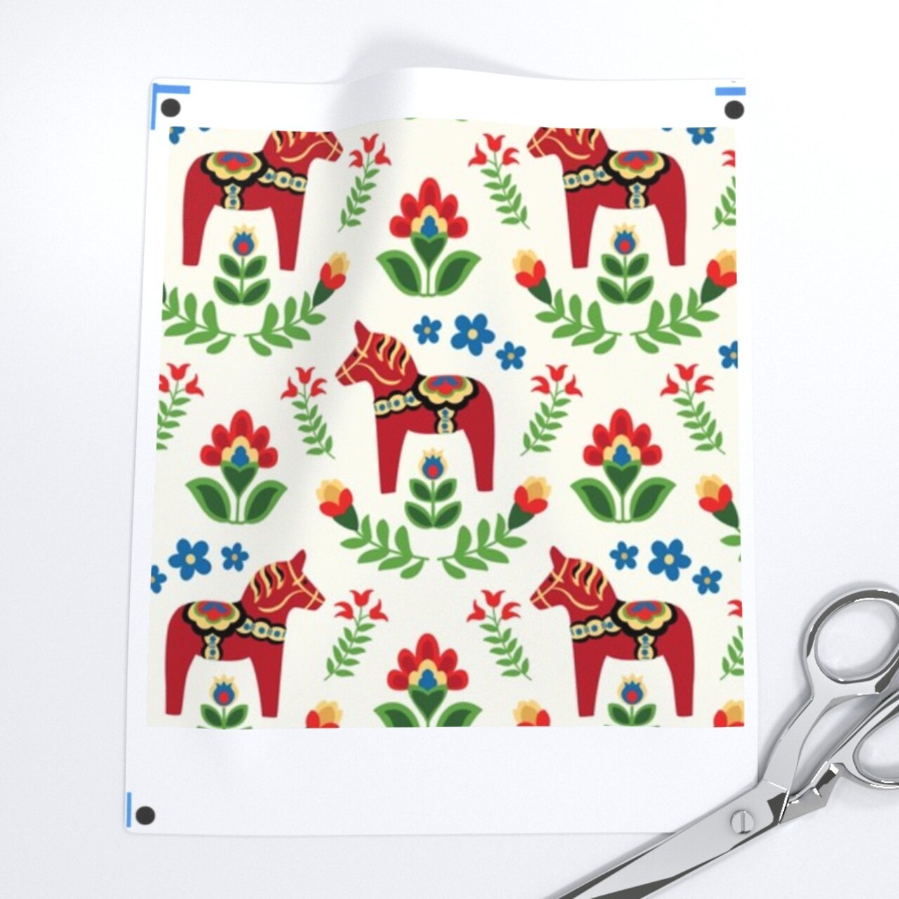 Swedish Folk Dala Horses Small Scandinavian Ethnic Nordic Bright Red Custom Printed Fabric by Spoonflower Various Fabrics by the Yard or Fat Quarter